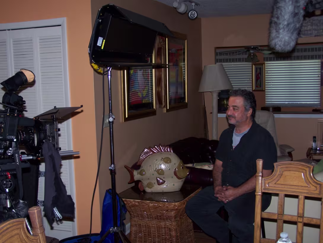 Producer Andy Papadopoules testing lighting